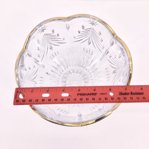 Mikasa Christmas Tree & Star Holiday Crystal Bowl Scalloped Gilt Edges Hexagon - Picture 4 of 10